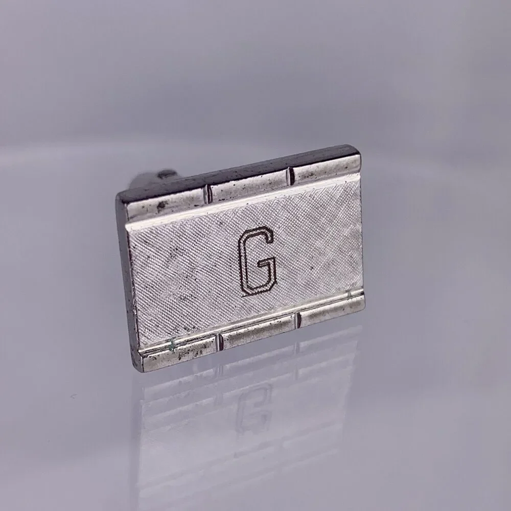 G Initial Monogram Cufflinks Block Letter Silver Tone Textured Anson Vintage K1